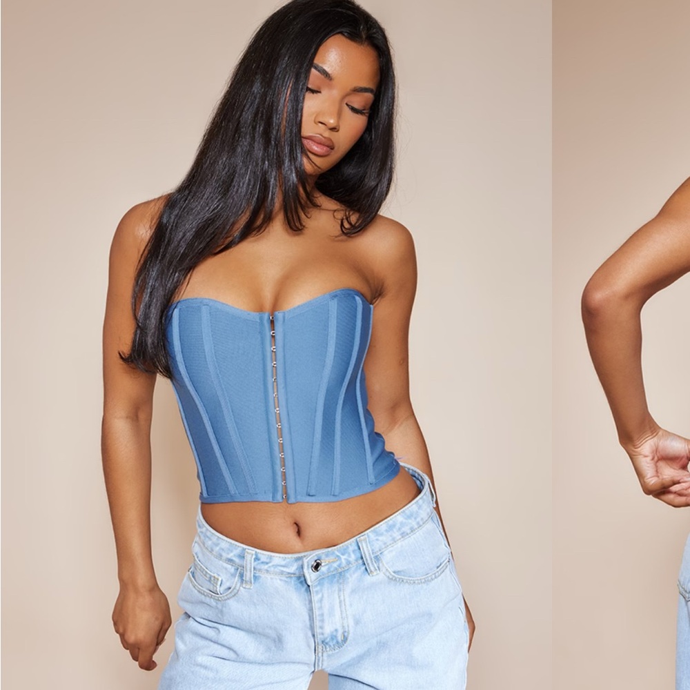 PRETTYLITTLETHING BLUE STEEL BANDAGE HOOK AND EYE STRUCTURED CORSET